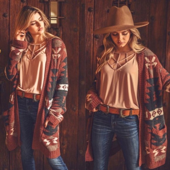 New Native Boho Blanket Cardigan Sweater Coat - Picture 6 of 7